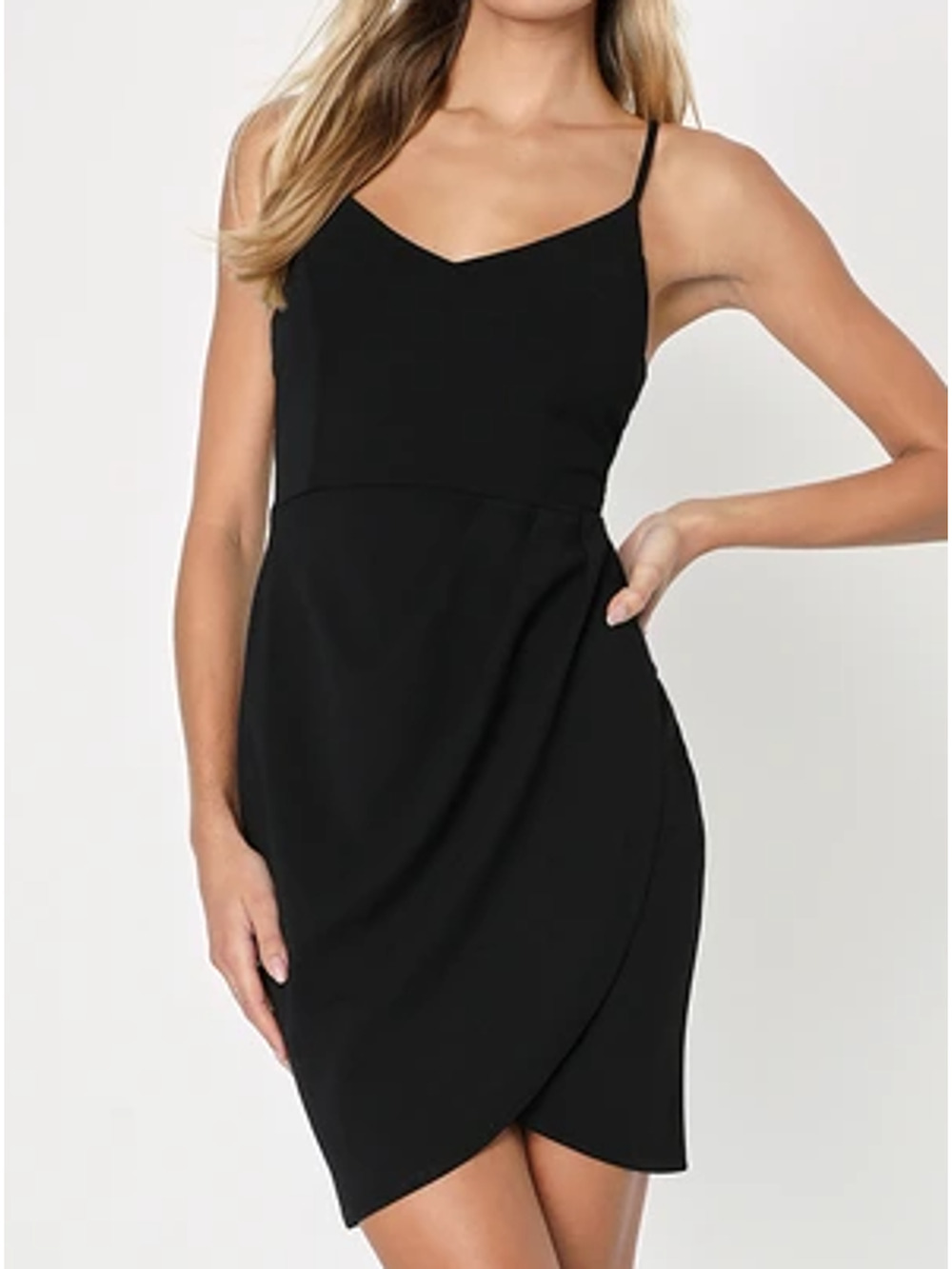 LULU'S SZ S Forever Your Girl Black Bodycon Faux Wrap Tulip  Mini Dress NEW 0B7
